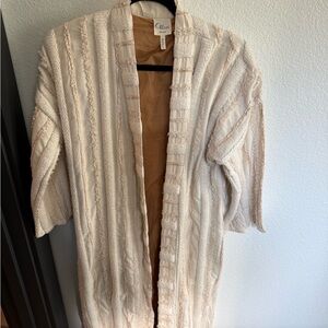 Textured Cream and Tan Open Cardigan